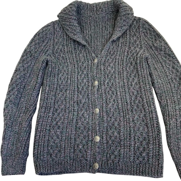 Vintage Mohair Blend Hand Knit Cardigan Sweater Fisherman Cable Knit Cozy Sz S - Picture 10 of 16